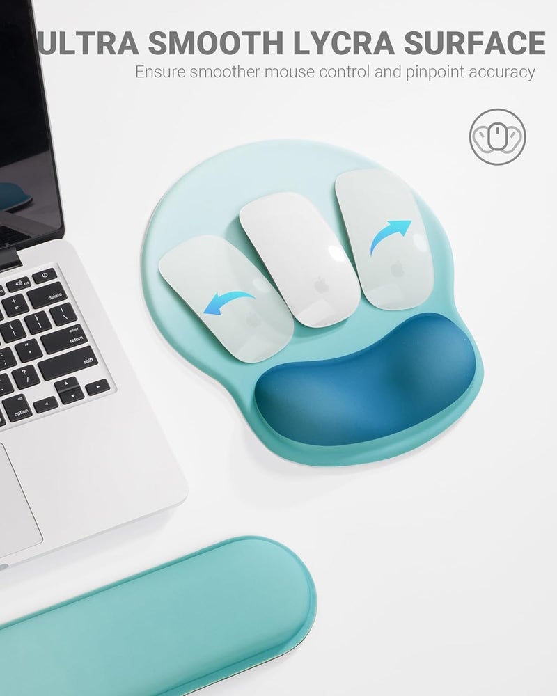 Laborio Ergonomic Mouse Pad Wrist Support Set, Memory Foam Keyboard Wrist Rest Set, Keyboard Pad, Non-Slip Base Mousepad(Gradient White Blue Set) - Image 3